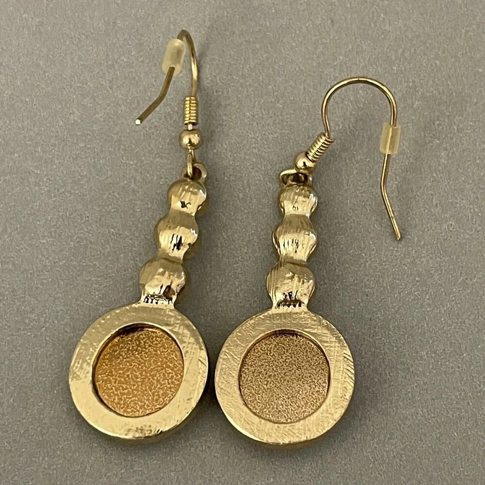 Gold-tone Round Stones Amber Fashion Dangling Earrings‎